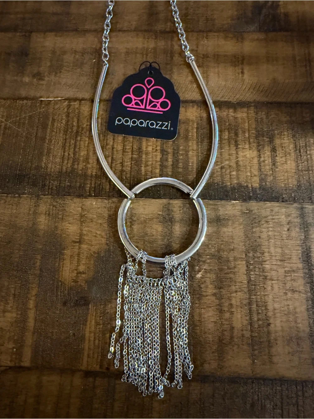 Paparazzi Silver Circle Fringe Statement Necklace